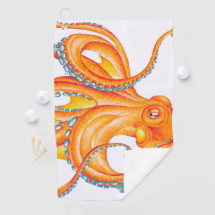Orange Red Kraken Octopus Ink Art Dance Golf Towel