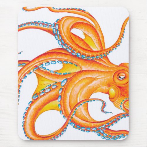 Orange Red Kraken Octopus Ink Art Dance Mouse Pad