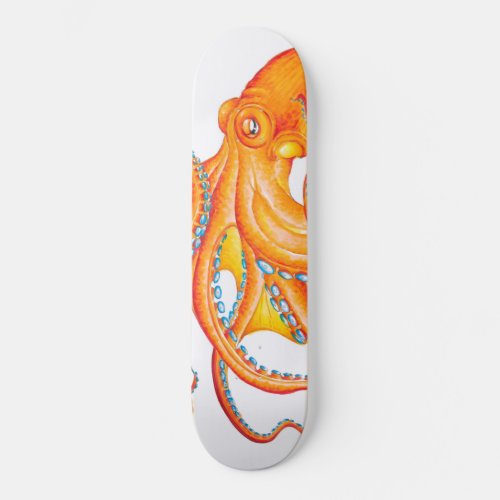 Orange Red Kraken Octopus Ink Art Dance Skateboard