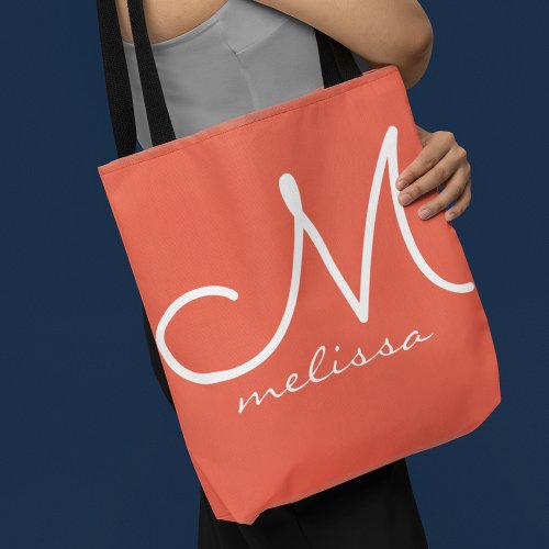 Orange Red Large Tote Bag With Her Name