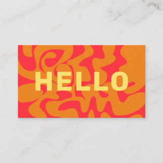 Orange Red Lemon Yellow Groovy Waves HELLO Business Card
