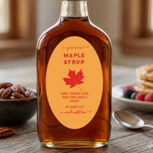 Orange & Red Maple Leaf Maple Syrup Oval Label