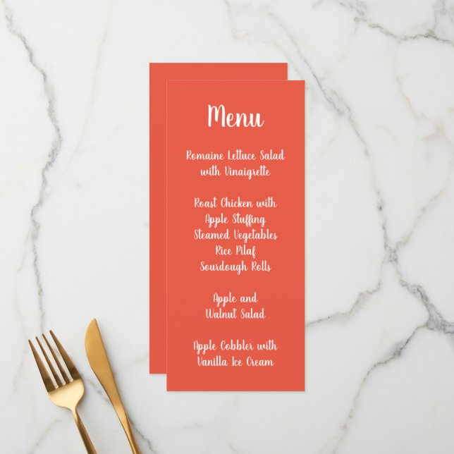 Orange Red Modern Calligraphy Wedding Menu (Front/Back In Situ)