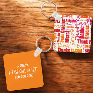 Orange Red Multilingual "Thank You" Typography Key Keychain
