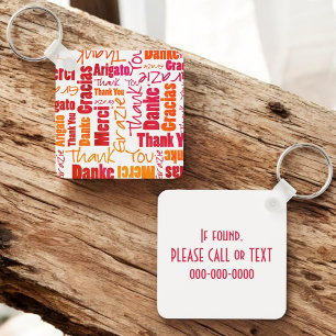 Orange Red Multilingual "Thank You" Typography Key Keychain