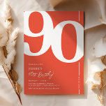 Orange Red Ninety 90th Birthday Party Invitation<br><div class="desc">Trendy orange red 90th birthday party invitations featuring the number '90' in a large bold serif font,  and a modern invite template that is easy to personalize.</div>