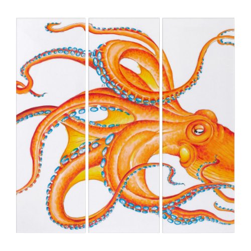 Orange red Octopus Ink Art Dance