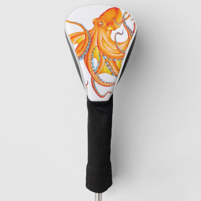 Orange red Octopus Ink Art Dance Golf Head Cover (Front)