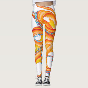 Orange red Octopus Ink Art Dance Leggings