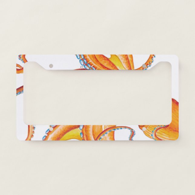 Orange red Octopus Ink Art Dance License Plate Frame (Front)