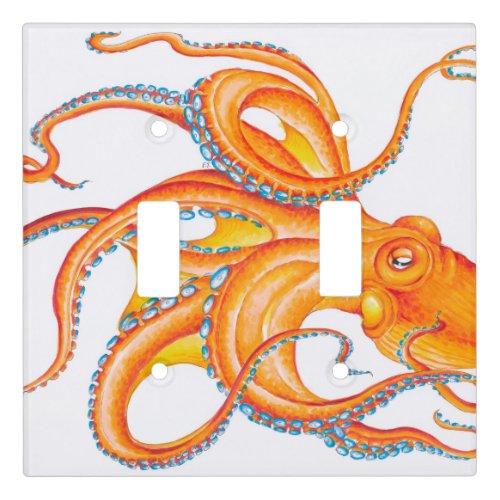 Orange red Octopus Ink Art Dance Light Switch Cover