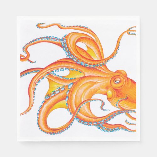 Orange red Octopus Ink Art Dance Napkins