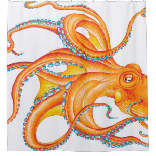 Orange red Octopus Ink Art Dance Shower Curtain