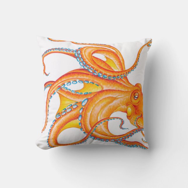 Orange red Octopus Ink Art Dance Throw Pillow (Front)