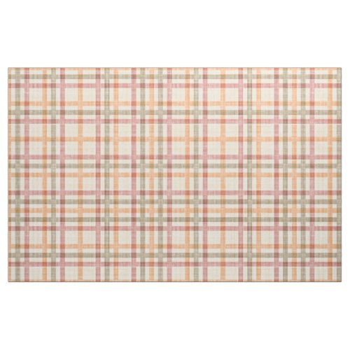Orange Red Olive Green Tartan Squares Pattern Fabric