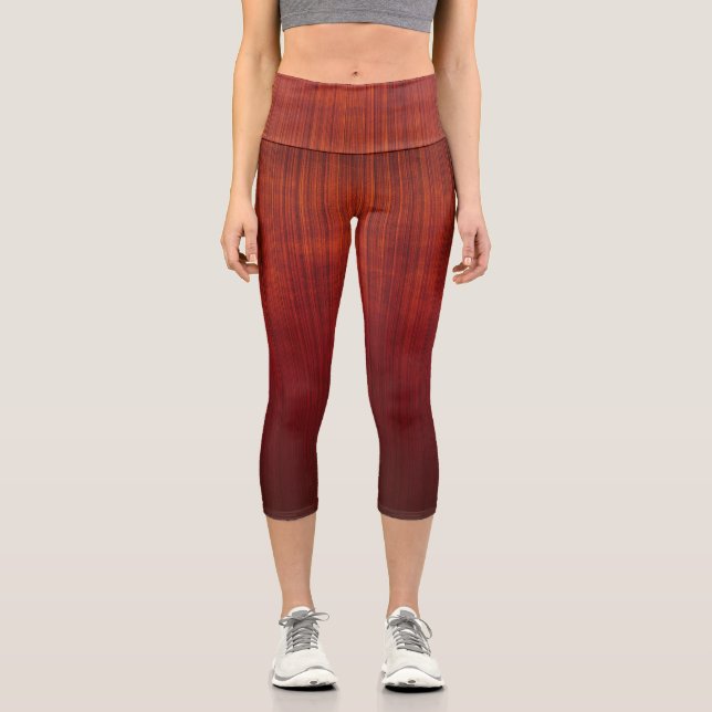 Orange Red ombre striped rustic Capri Leggings (Front)