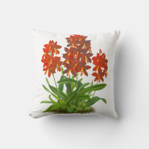 Orange Red Orchid Flower Throw Pillow