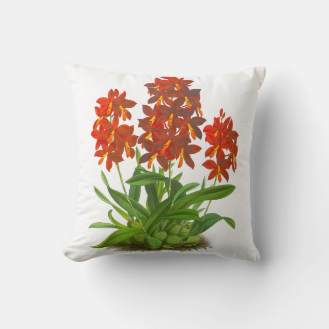 Orange Red Orchid Flower Throw Pillow (Front)