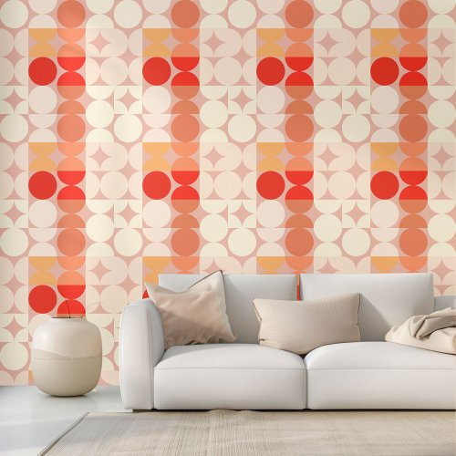 Orange Red Peach Mauve Taupe Ivory Circles Pattern Wallpaper