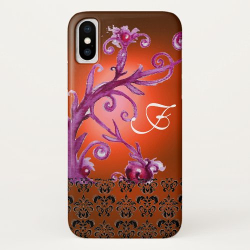 ORANGE RED PINK SWIRLSFLORAL DAMASK MONOGRAM iPhone X CASE