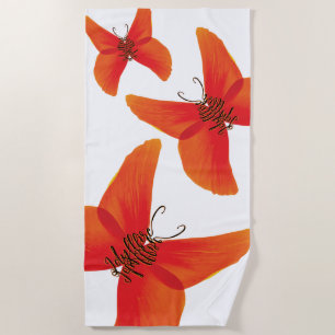 Orange Red Poppy Butterflies with Three Names Beach Towel