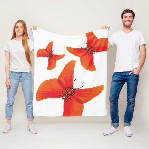 Orange Red Poppy Butterflies with Three Names Fleece Blanket