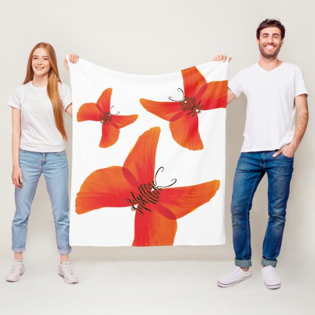 Orange Red Poppy Butterflies with Three Names Fleece Blanket (In Situ)