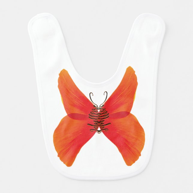 Orange Red Poppy Butterfly with Baby's Name Baby Bib (Front)