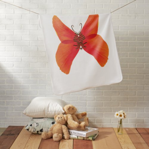 Orange Red Poppy Butterfly with Babys Name Baby Blanket