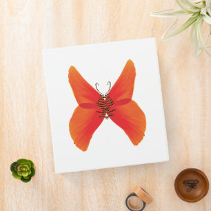 Orange Red Poppy Butterfly with Your Name 3 Ring Binder