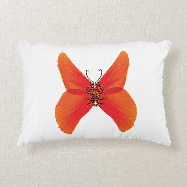 Orange Red Poppy Butterfly with Your Name Accent Pillow (Front)