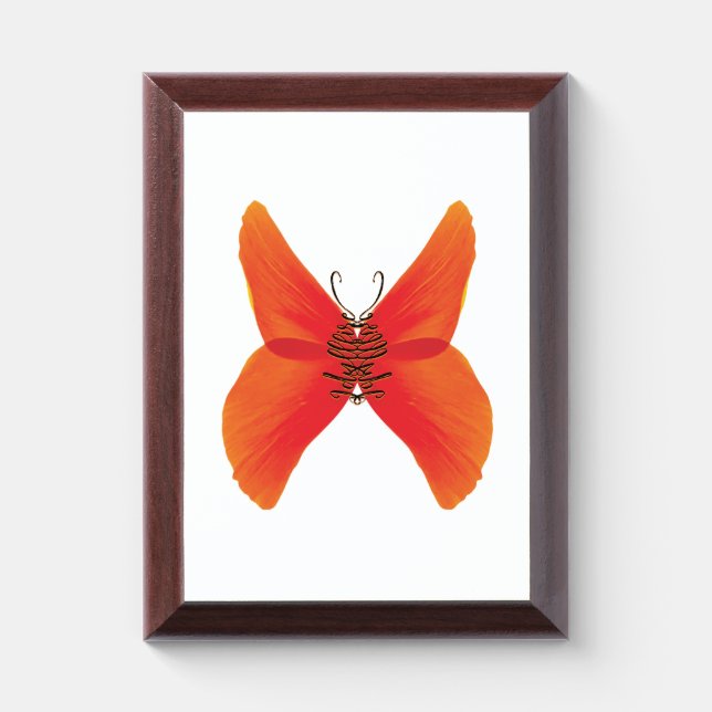 Orange Red Poppy Butterfly with Your Name Award Plaque (Vertical)