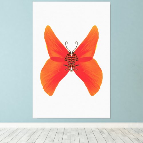 Orange Red Poppy Butterfly with Your Name Canvas Print