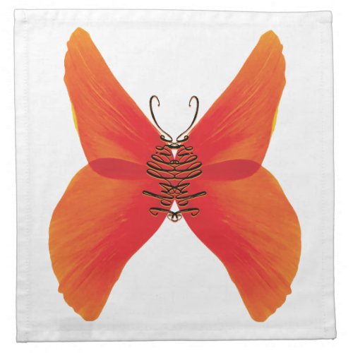 Orange Red Poppy Butterfly with Your Name Cloth Napkin