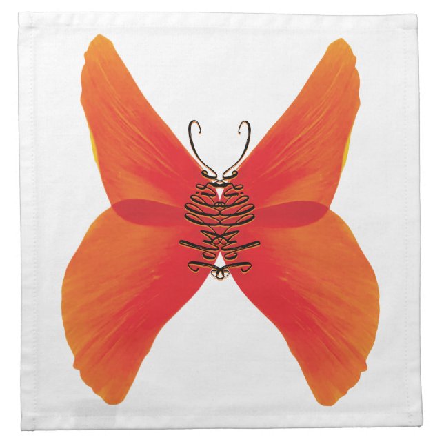 Orange Red Poppy Butterfly with Your Name Cloth Napkin (Front)