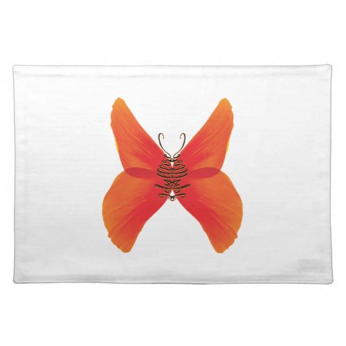 Orange Red Poppy Butterfly with Your Name Cloth Placemat