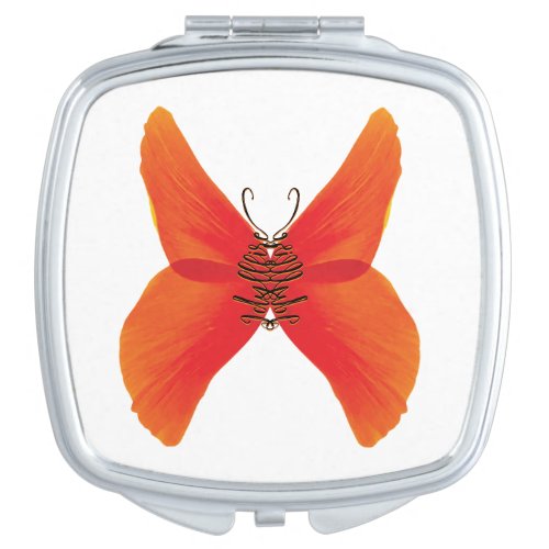 Orange Red Poppy Butterfly with Your Name Compact Mirror