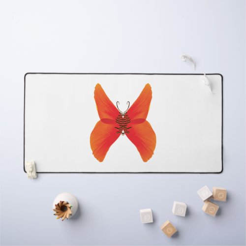 Orange Red Poppy Butterfly with Your Name Desk Mat