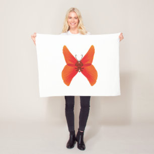 Orange Red Poppy Butterfly with Your Name Fleece Blanket