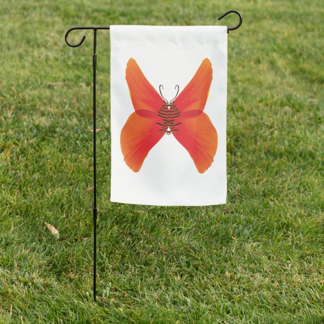 Orange Red Poppy Butterfly with Your Name Garden Flag (In SItu)