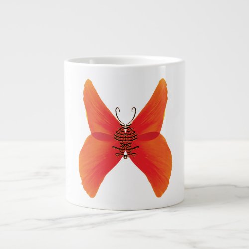 Orange Red Poppy Butterfly with Your Name Giant Coffee Mug