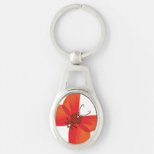 Orange Red Poppy Butterfly with Your Name Keychain