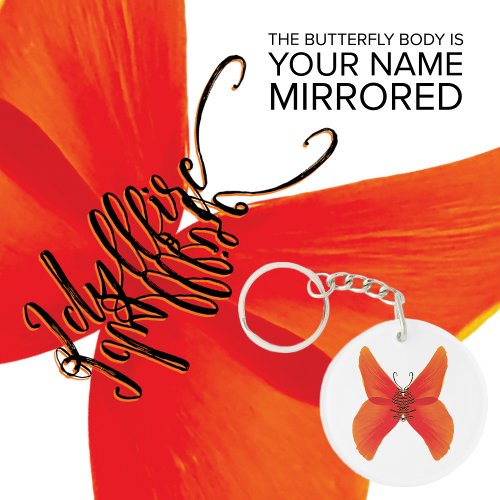 Orange Red Poppy Butterfly with Your Name Keychain