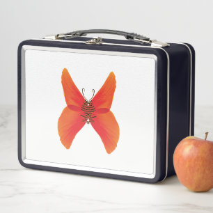 Orange Red Poppy Butterfly with Your Name Metal Lunch Box