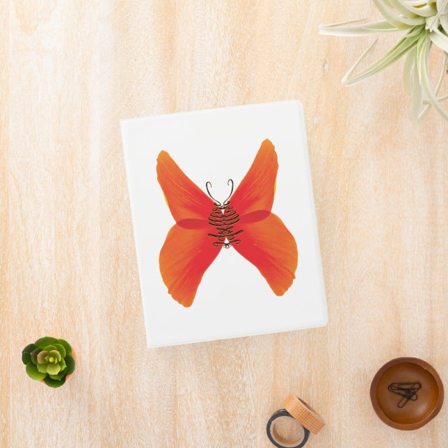Orange Red Poppy Butterfly with Your Name Mini Binder (InSitu)