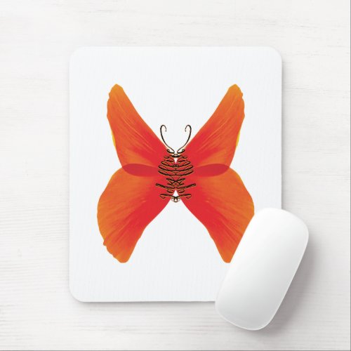 Orange Red Poppy Butterfly with Your Name Mouse Pad