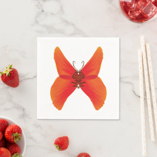 Orange Red Poppy Butterfly with Your Name Napkins