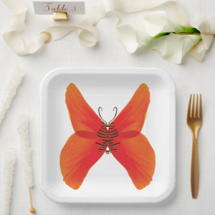 Orange Red Poppy Butterfly with Your Name Paper Plates