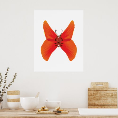 Orange Red Poppy Butterfly with Your Name Poster