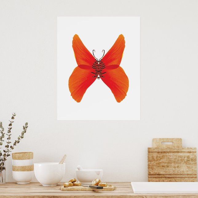 Orange Red Poppy Butterfly with Your Name Poster (Kitchen)